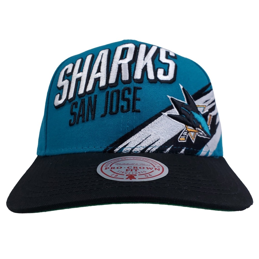 San Jose Sharks Mitchell & Ness NHL Pro Fit Snapback Hat Cap 3D Logo Zoom‎ NWT